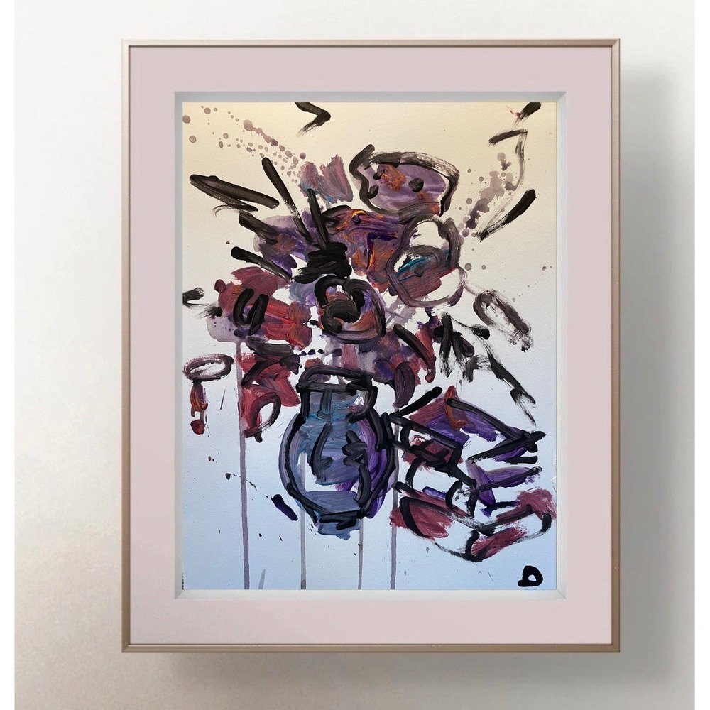 OMAN Original Still Life Painting 9x12 Flowers Vase Floral Books Expressionist